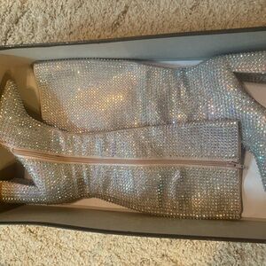 Sparkling Rhinestone Knee-High Boots